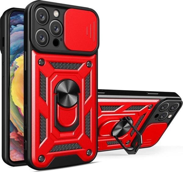 iPhone 16 Pro Max Kılıf Pars Lens Yüzüklü Silikon - Kırmızı - Image 1