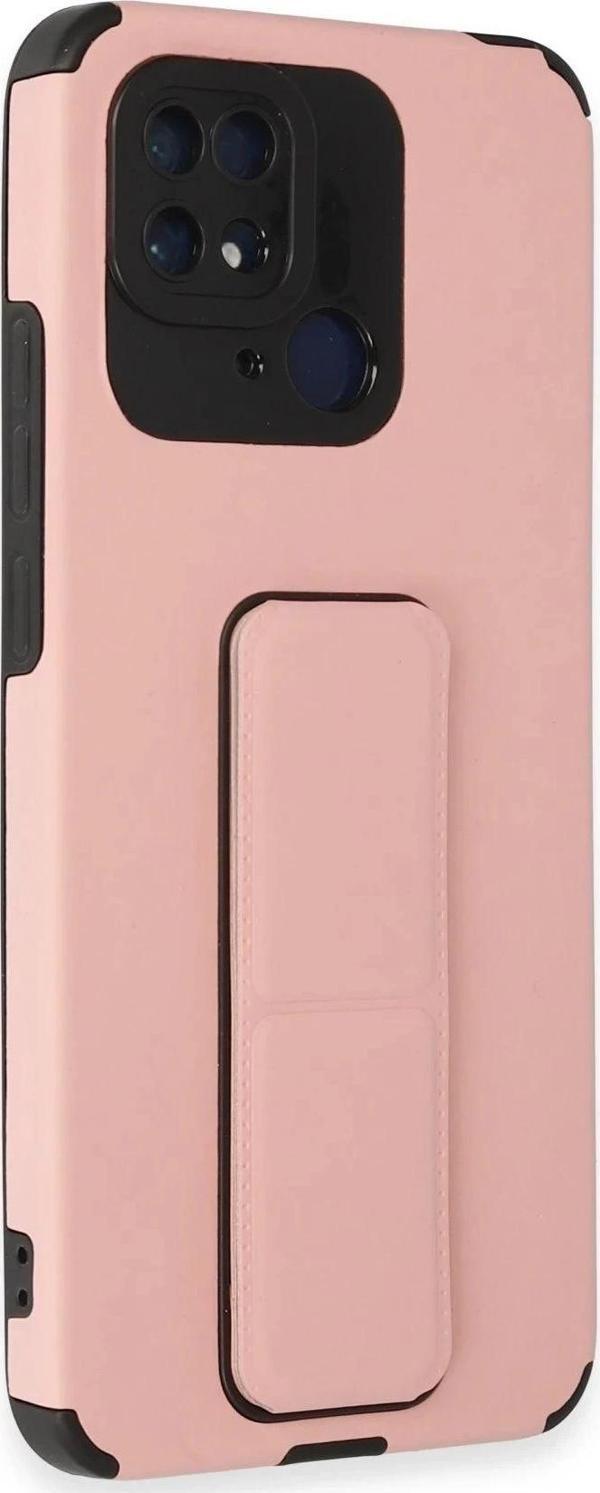 Xiaomi Redmi 10C Kılıf Mega Standlı Silikon - Pudra - Image 1