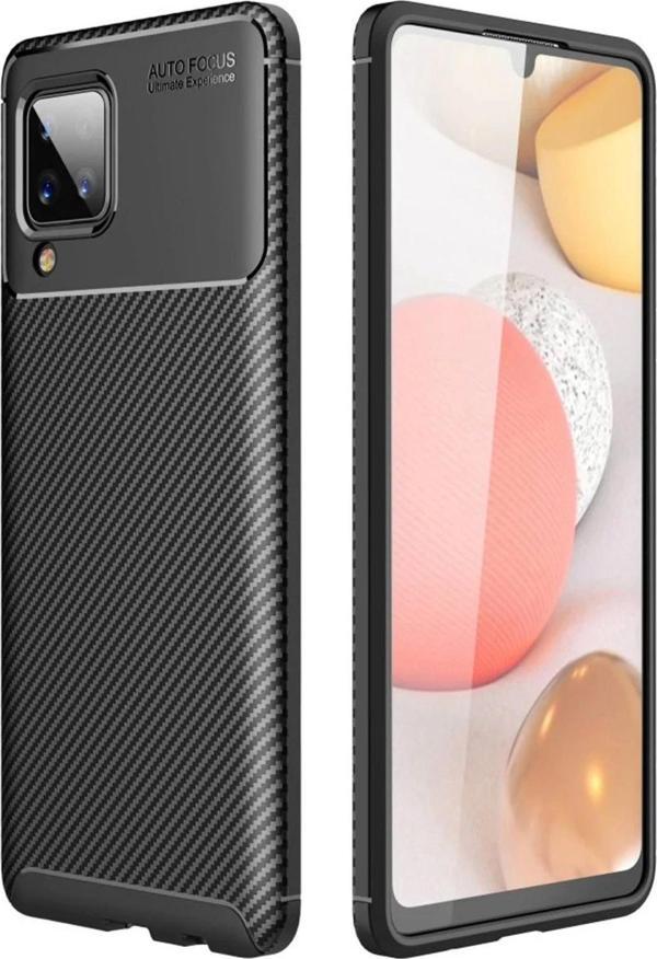 Samsung Galaxy A22 Kılıf Auto Focus Karbon Kapak - Siyah - Image 1