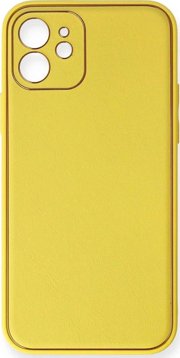 iPhone 12 Kılıf Coco Deri Silikon Kapak - Sarı - Image 1