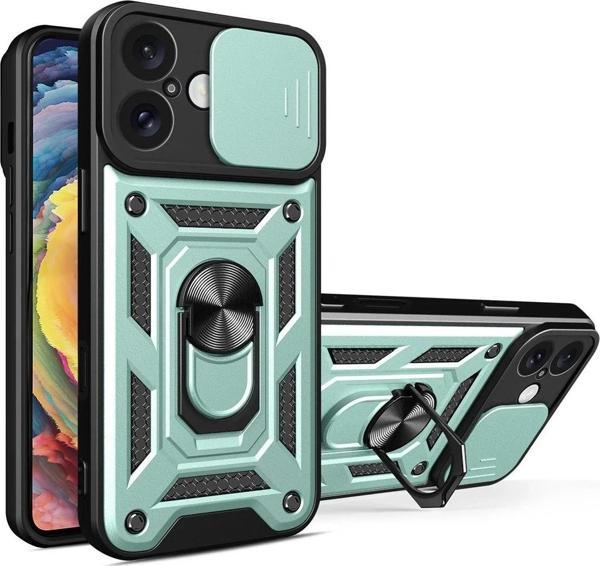 iPhone 16 Kılıf Pars Lens Yüzüklü Silikon - Yeşil - Image 1