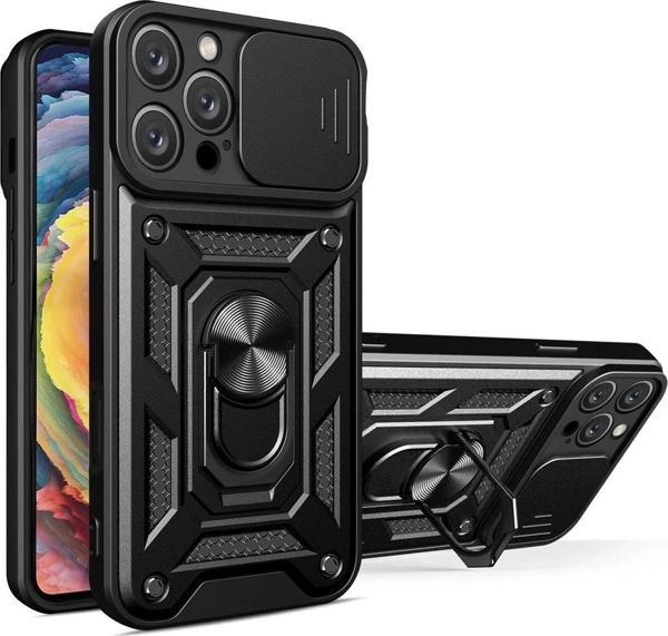 iPhone 16 Pro Kılıf Pars Lens Yüzüklü Silikon - Siyah - Image 1