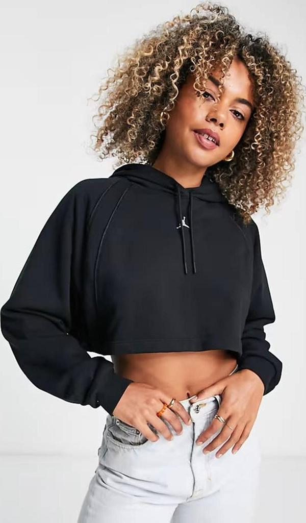 Nike Jordan Sport Fleece Crop Pullover Loose Fit Hoodie Kadın Kapüşonlu Bol Kesim Sweatshirt Siyah - Image 1
