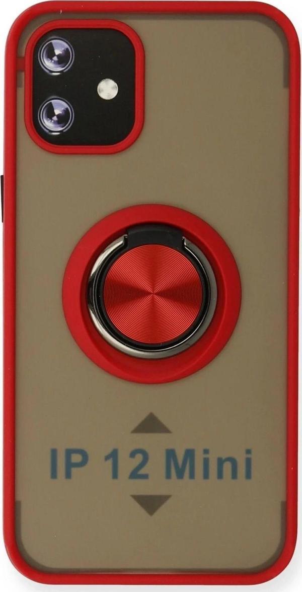 iPhone 12 Mini Kılıf Montreal Yüzüklü Silikon Kapak - Kırmızı - Image 1
