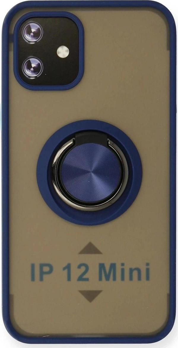 iPhone 12 Mini Kılıf Montreal Yüzüklü Silikon Kapak - Lacivert - Image 1