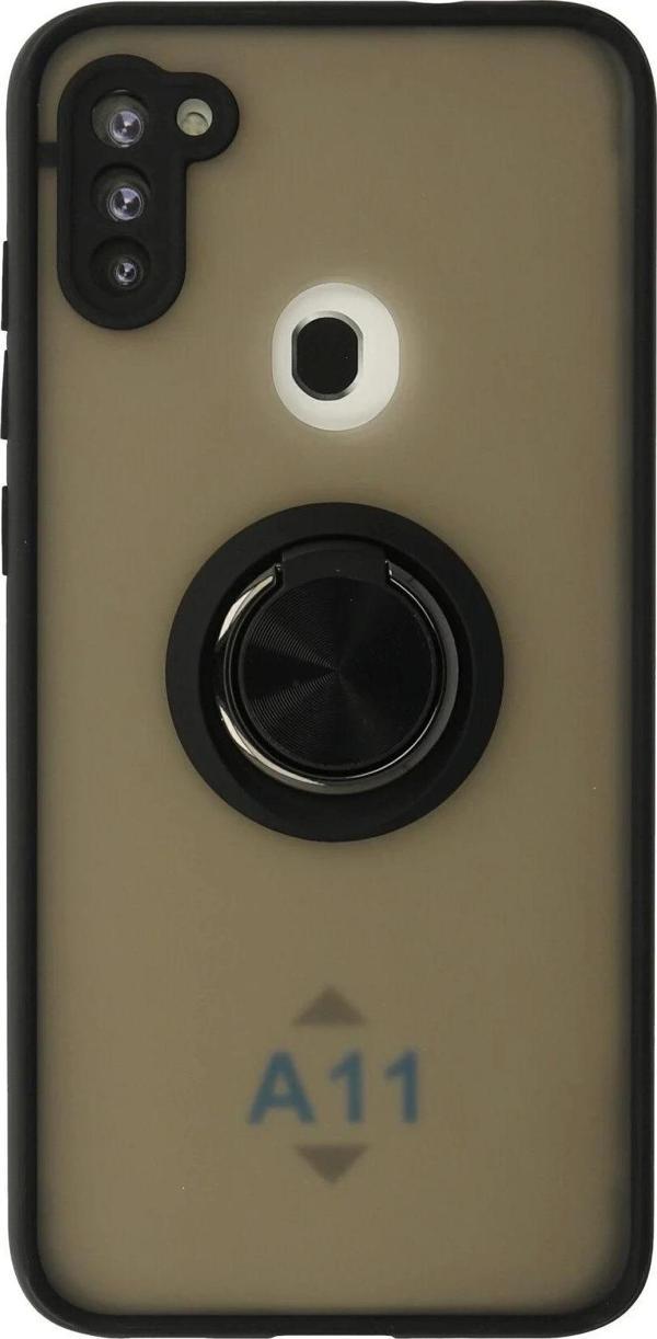 Samsung Galaxy A11 Kılıf Montreal Yüzüklü Silikon Kapak - Siyah - Image 1