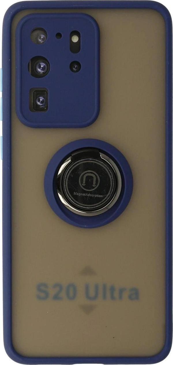 Samsung Galaxy S20 Ultra Kılıf Montreal Yüzüklü Silikon Kapak - Lacivert - Image 1