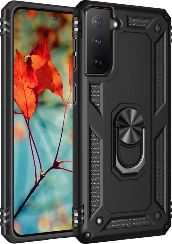 Samsung Galaxy S21 Kılıf Sofya Yüzüklü Silikon Kapak - Siyah - Image 1