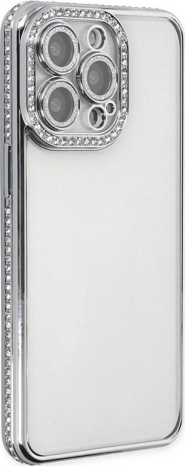 iPhone 13 Pro Kılıf Joke Taşlı Silikon - Gümüş - Image 1