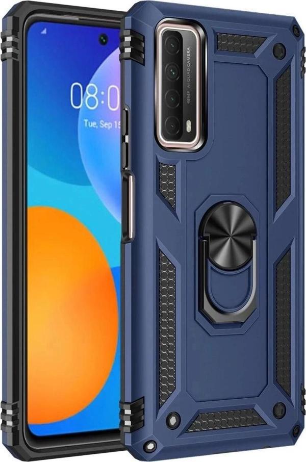 Huawei P Smart 2021 Kılıf Sofya Yüzüklü Silikon Kapak - Lacivert - Image 1