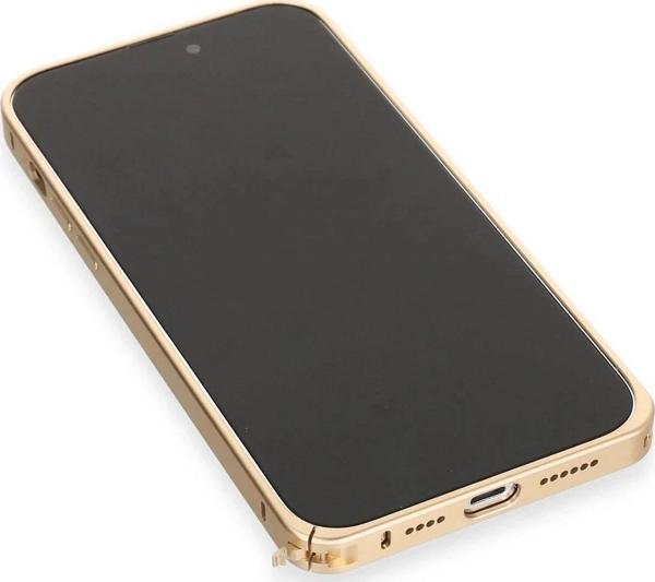 Joko iPhone 14 Pro Kılıf Metal Bumper Magneticsafe Kapak - Gold - Image 1