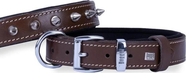 DOGGİE KONFOR DERİ ÇİVİLİ BOYUN TASMASI KAHVE 4X52-60CM - Image 1