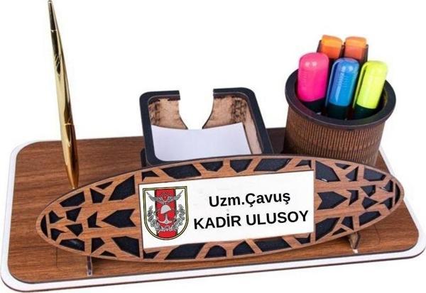 TSK Logolu Kişiye Özel Ahşap Masa İsimliği | Askerlere Özel Hediyelik Ofis Seti - Image 1