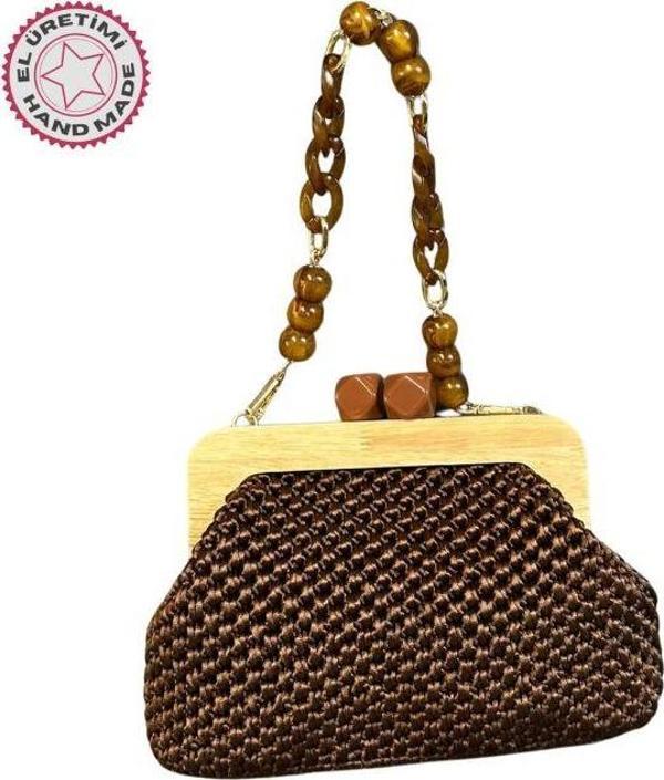 Uretti - Necla 1824 8818 El Yapımı Ahşap Burs Kapamalı Floş İp Omuz Çantası - Image 1