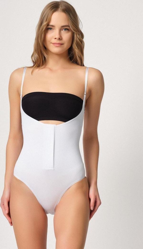 Emay 2043 Agraflı Dikişsiz Göğsü Açık Boy Korse Beyaz - Image 1