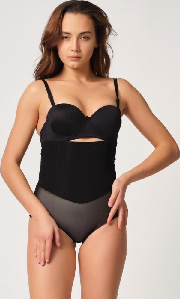 Emay Siyah Mı 2945 Tül Karyokalı Slip Lazer Korse - Image 1