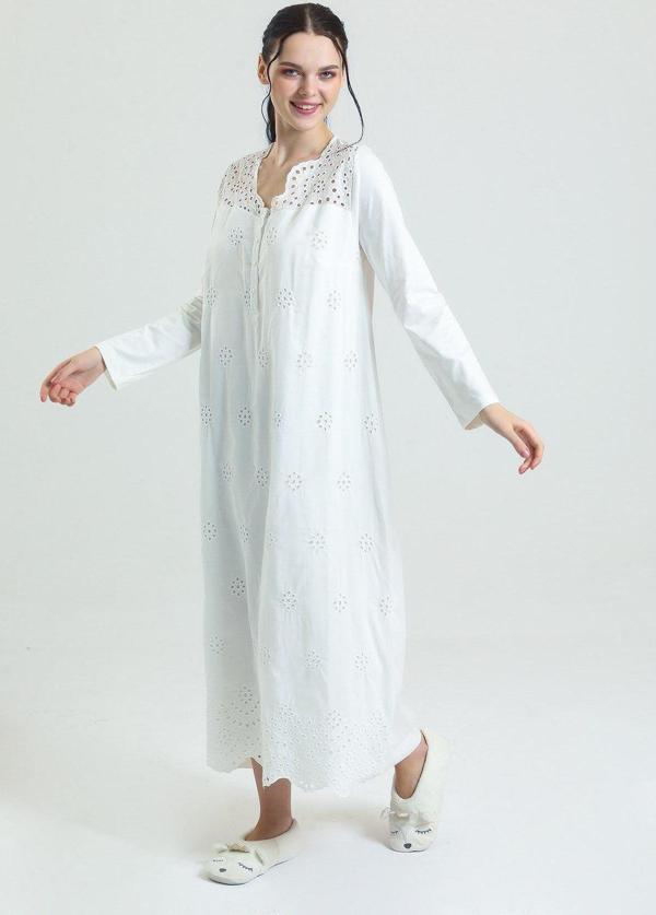 Magic Form Brodeli Yakası Düğmeli Uzun Kadın Gecelik - Image 1