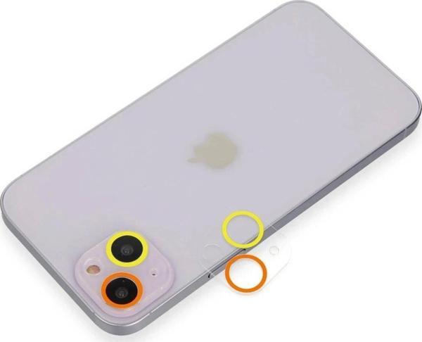 iPhone 14 Renkli Kamera Lens Koruma Cam - Sarı-Turuncu - Image 1
