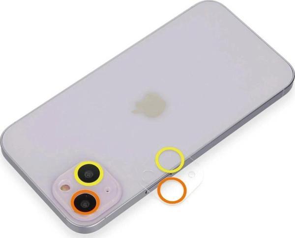 iPhone 14 Plus Renkli Kamera Lens Koruma Cam - Sarı-Turuncu - Image 1