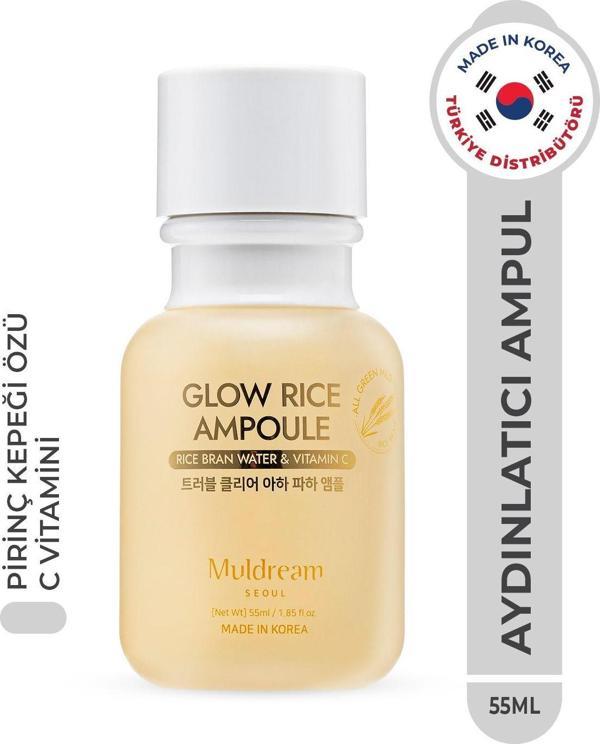 Muldream Glow Rice Ampoule Pirinç Kepeği Suyu Aydınlatıcı Onarıcı Ampul Hassas Kuru Cilt Kore 55Ml - Image 1