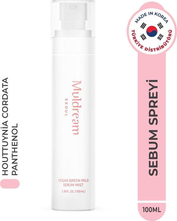 Muldream Vegan Green Mild Serum Mist Hassas Ve Akneli Cilt Sebum Dengeleyici Sprey Serum Kore 100Ml - Image 1
