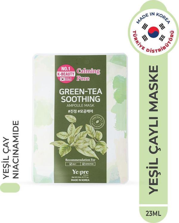 Ye:Pre Green Tea Soothing Ampoule Mask Yeşil Çay Özlü Sebum Dengeleyici Nemlendirici Yüz Maskesi Kore 23Ml - Image 1