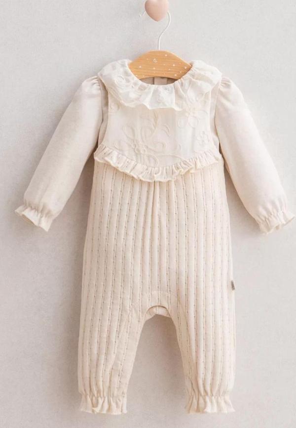 Baby Soft Flower Salopet  Ekru - Image 1