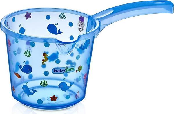 Babyjem Bebek Banyo Maşrapası Şeffaf Desenli Mavi - Image 1