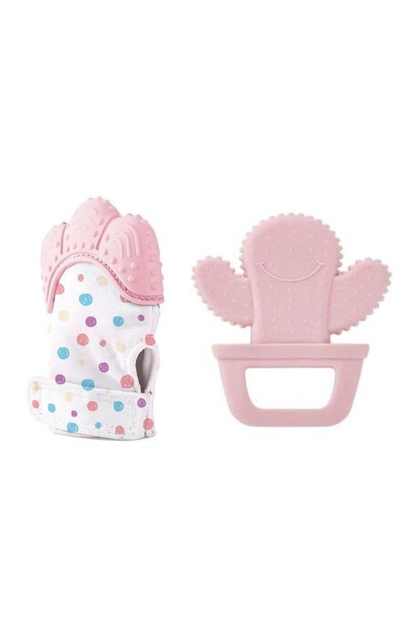 Babyjem 2'Li Diş Kaşıma Seti Diş Kaşıyıcı Eldiven Diş Kaşıyıcı Kaktüs Pembe - Image 1