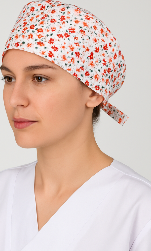 Kırmızı Çiçekli Doktor Hemşire Aşçı Cerrahi Bone Hastane Bone Bandana M454 - Image 1