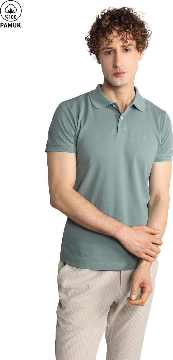 Erkek Açık Yeşil Modernfit / Dar Kalıp Polo Yaka Tişört - Image 1