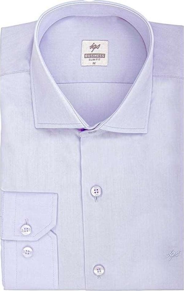 Açık Mavi Slim Fit Dar Kalıp Klasik Yaka Düz Uzun Kollu Cepsiz Pamuklu Gömlek - Image 1