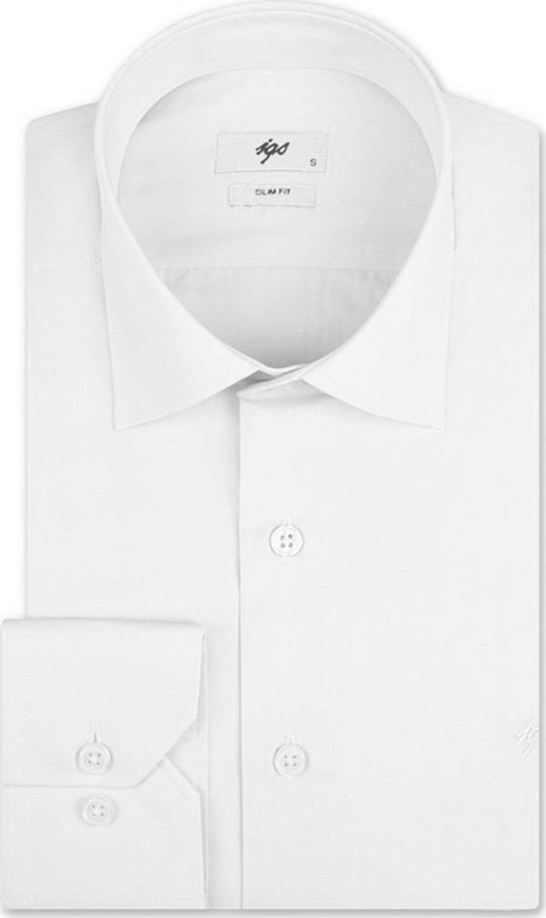 Beyaz Slim Fit Dar Kalıp Klasik Yaka Düz Uzun Kollu Cepsiz Pamuklu Gömlek - Image 1