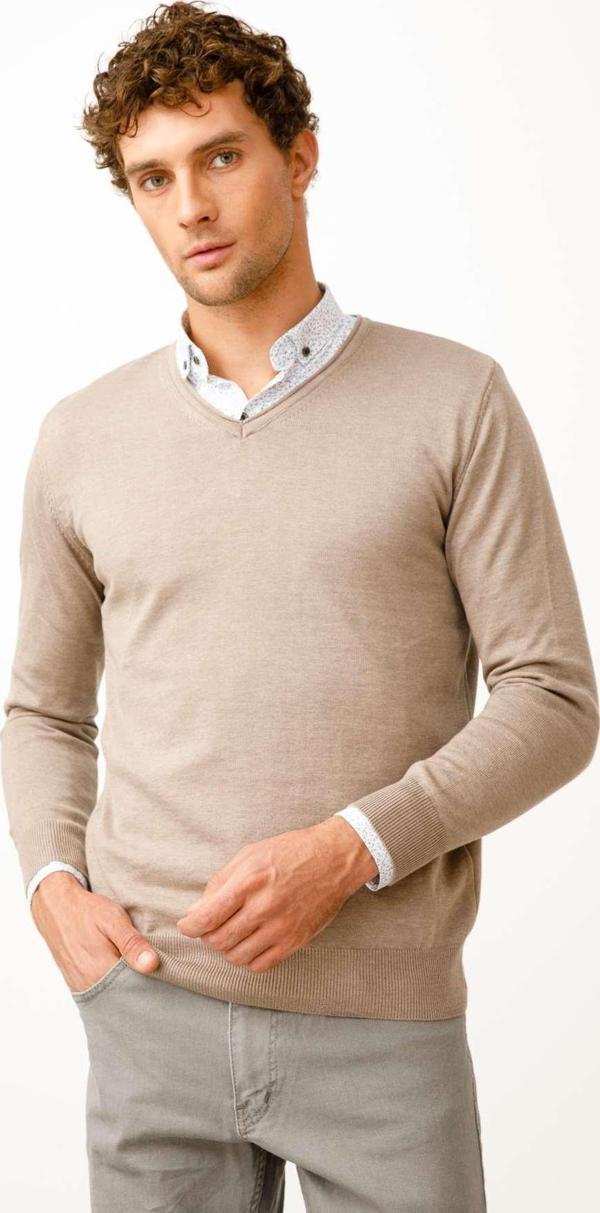 Erkek Bej  V Yaka Triko - Image 1