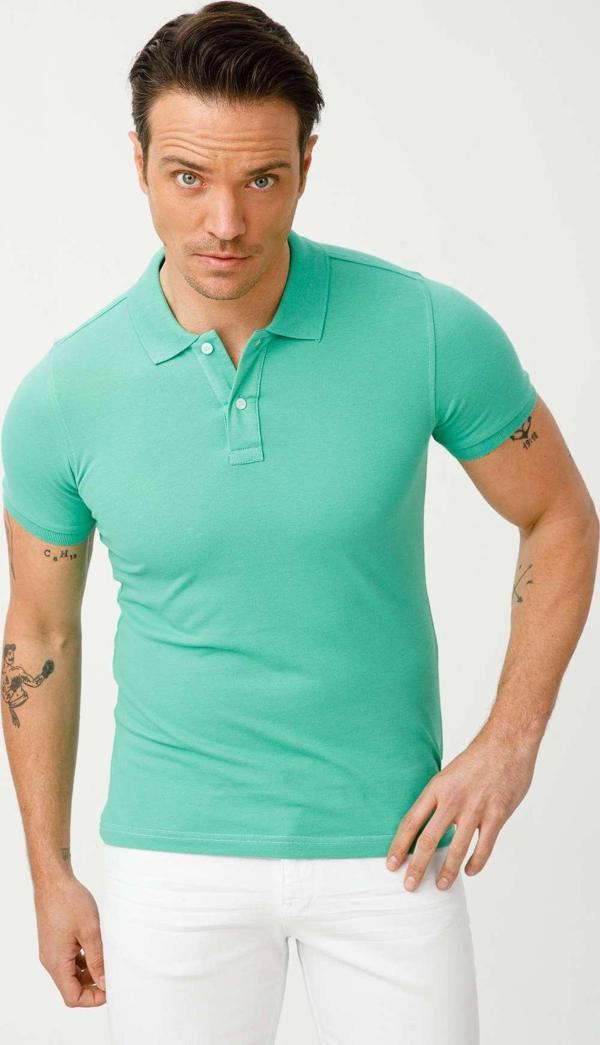 Erkek Nil Yeşili  Polo Yaka Tişört - Image 1