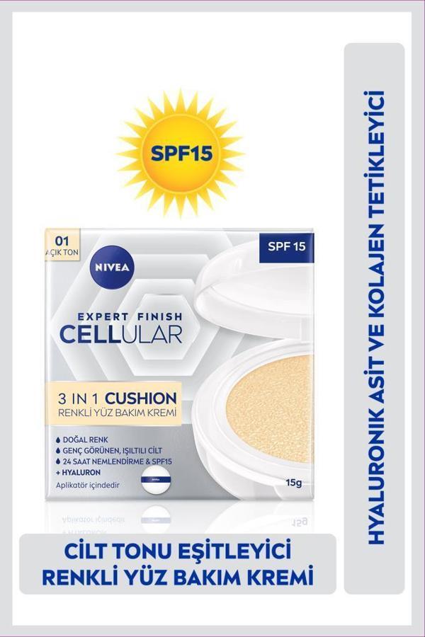 Cellular Expert Finish Cushion Renkli Yüz Bakım Kremi 15ml, SPF15, Açık Ton, Nemlendirici, Hyaluron - Image 1