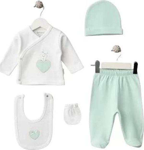 Kalpli Tavşan 5'li Zıbın Set  Mint - Image 1