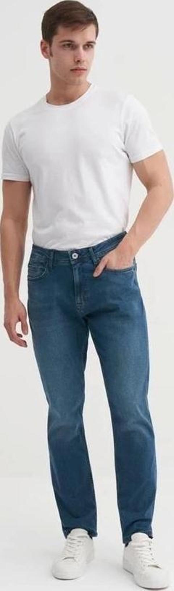 0796 Blade Normal Bel Geniş Paça Erkek Kot Pantolon Lacivert - Image 1