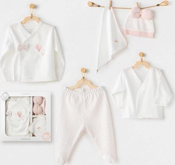 Andywawa Ac25550 Newborn Set Pınk Baloons 5'li Hastane Çıkışı Ekru - Image 1
