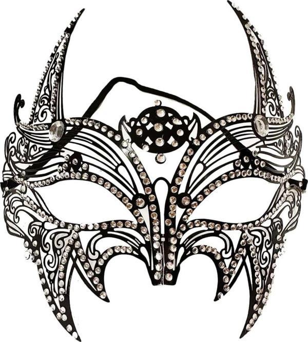 Amc Siyah Renk Lazer Kesim Üzeri Kristal Taşlı Metal Lüks Maske Balo Parti (4767) - Image 1