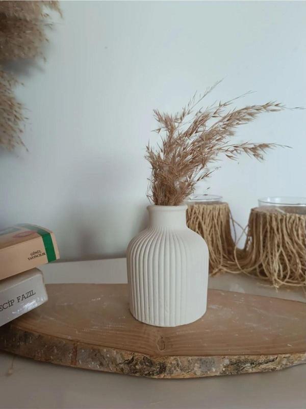 Lambader Beyaz Renk Tekli Alçı Minimalist Tekli Vazo 10Cm - Image 1
