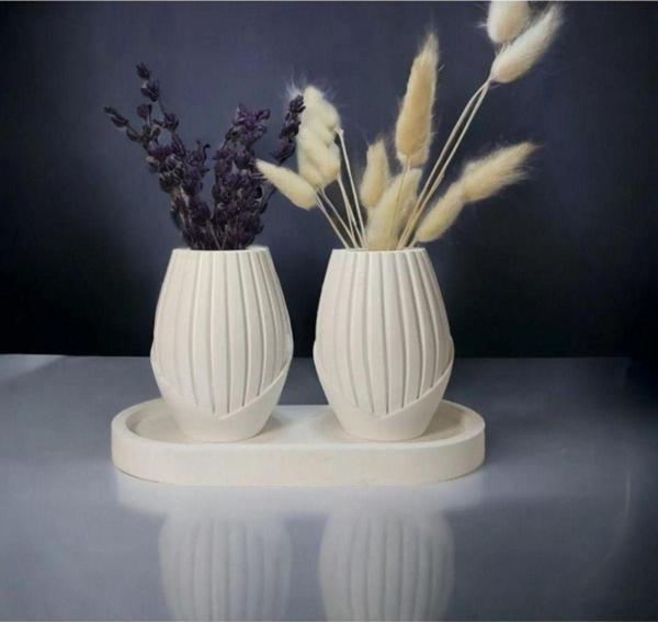 Lambader Dekoratif Alçı Vazo 2'^Li Set - Image 1