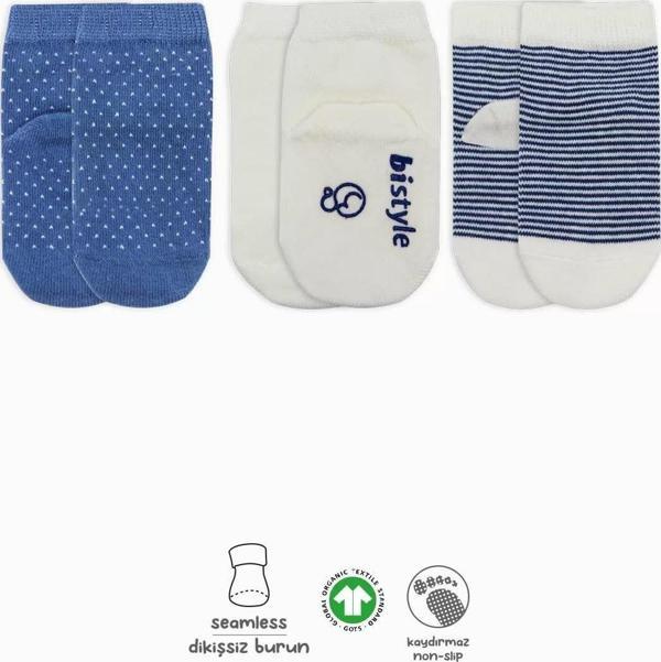 Puanlı Kaymaz Penye Soket Çorap 3'lü Bs10108 İndigo - Image 1