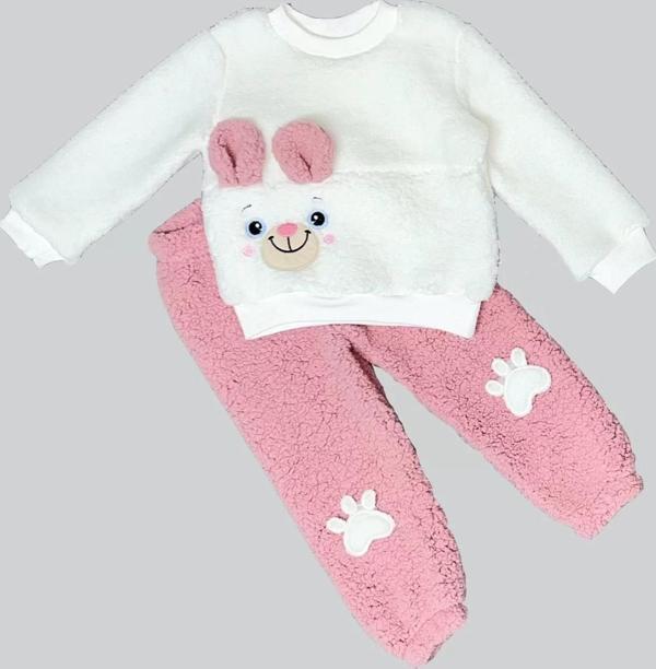 1-2-3 Yaş Kulaklı Patili Ayıcık Kuzu Kumaş Sweat Patili Pantolon Uzun Kollu Kız Erkek 2 Li Takımı Gü - Image 1