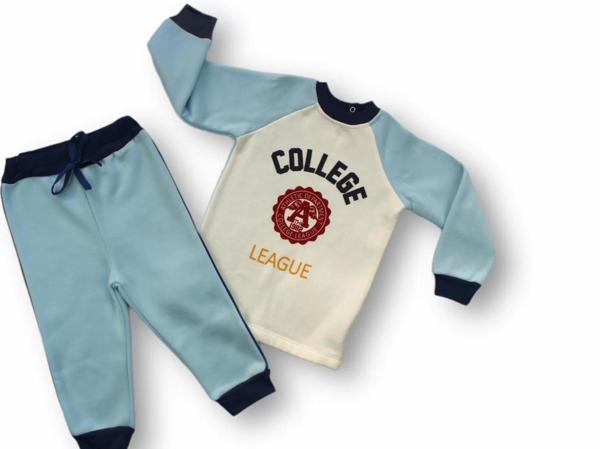 9-12 12-18 18-24 24-36 Ay College Baskılı 3 İplik Kumaş Uzun Kollu Sweatli 2li Erkek Bebek Takımı Ma - Image 1