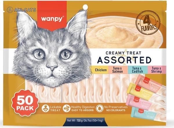 Karışık 4 Lezzetli Krema Kedi Ödülü 50*14 gr MİX (Ödül Kaşığı Hediyeli) - Image 1