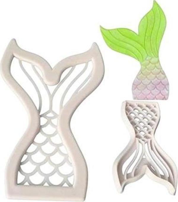Şeker Hamuru Kalıbı Plastik Deniz Kızı Kuyruğu Baskı Seti 2 Li - Image 1