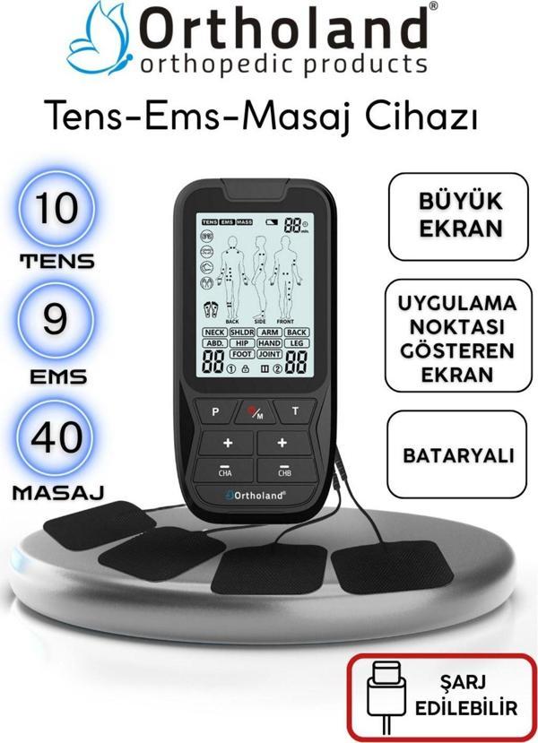 Ortholand Tens Ems Masaj Cihazı 2 Kanallı Bataryalı Portatif Fizik Tedavi Cihazı Şarj Edilebilir - Image 1