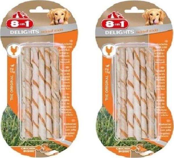 8in1 Delights Twisted Sticks Tavuklu Köpek Ödülü 55 Gr. 2 Li Set - Image 1