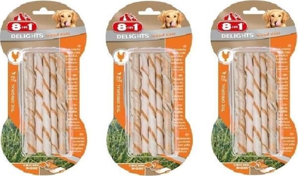 8in1 Delights Twisted Sticks Tavuklu Köpek Ödülü 55 Gr. 3 Lü Set - Image 1